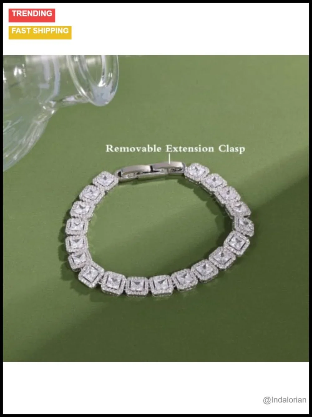 Square Tennis Bracelet Cubic Zirconia 6.5 Inch